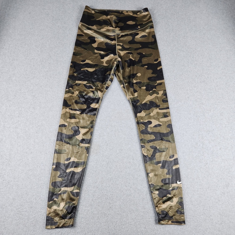 Nike Leggings Womens M Green Camo Dri-FIT Athletic Fit Performance High Rise